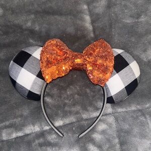 Orange Sequin Bow Headband with Black and White Ears